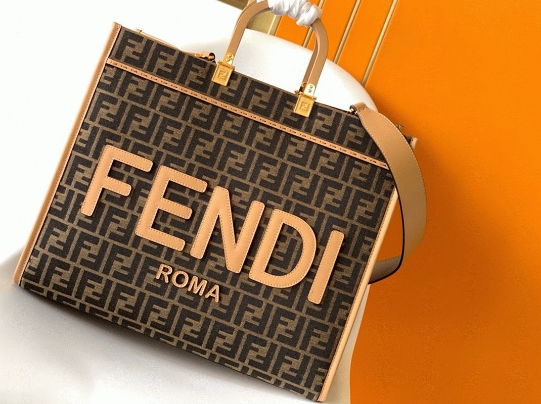 Top Quality Replica Fendi Sunshine Large Tote Bag in Brown FF Jacquard Fabric