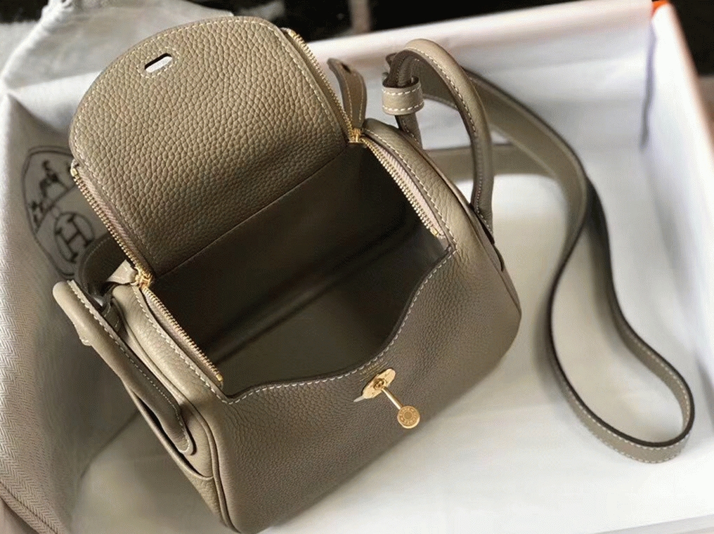 Luxury replica Hermes Lindy Mini handbag in tourterelle shade