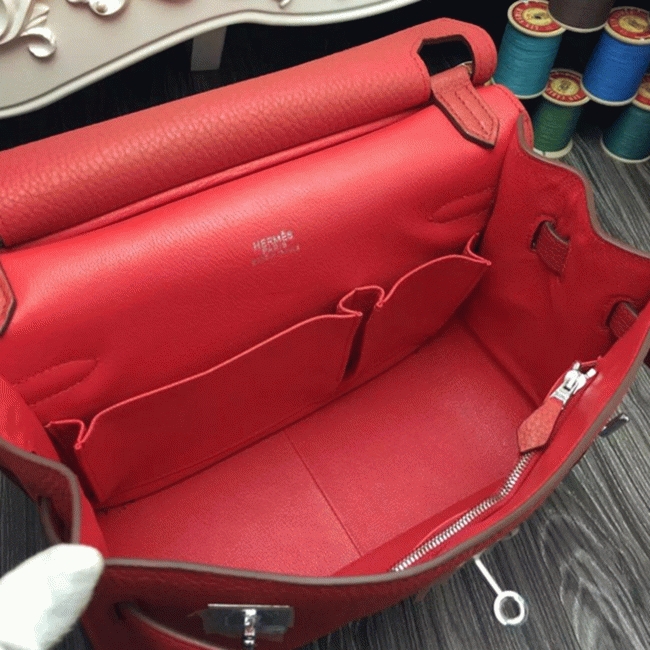 Large red fake Hermes Jypsiere 34cm handbag
