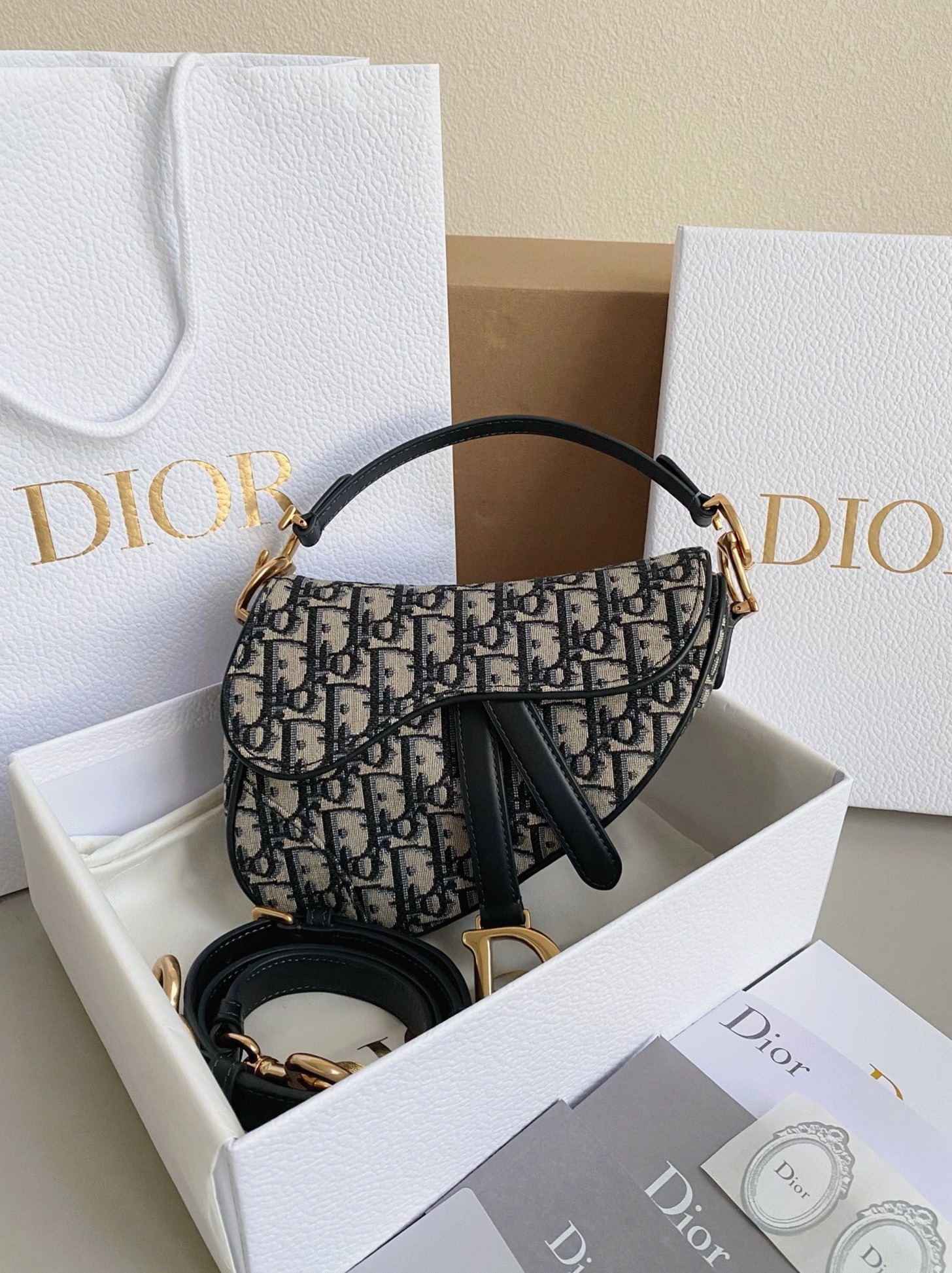 Dior Mini Saddle Bag Fake with Strap in Blue Oblique Jacquard