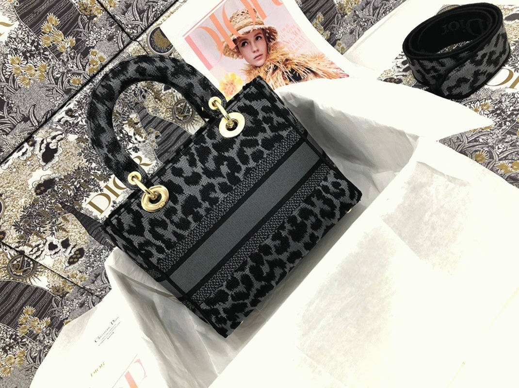 Dior Lady D-Lite Medium Bag Knockoff in Grey Mizza Embroidery
