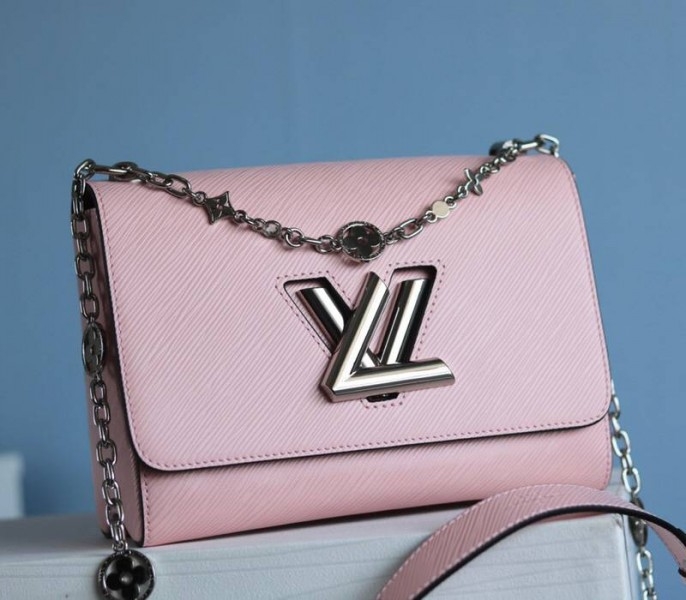 Louis Vuitton Epi Leather Twist MM With Flowers Jewels Chain Bag In Rose Bellerine Pink