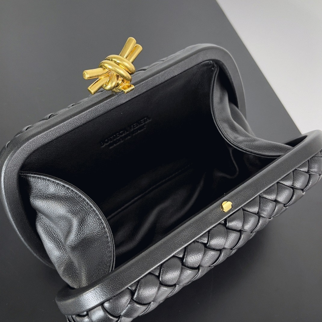 Fake Bottega Veneta Knot Minaudiere Clutch Black