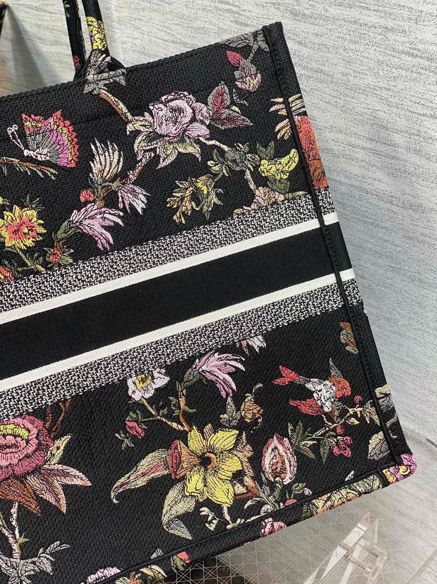 Dior Large Book Tote Bag Faux in Black Jardin Botanique Embroidery