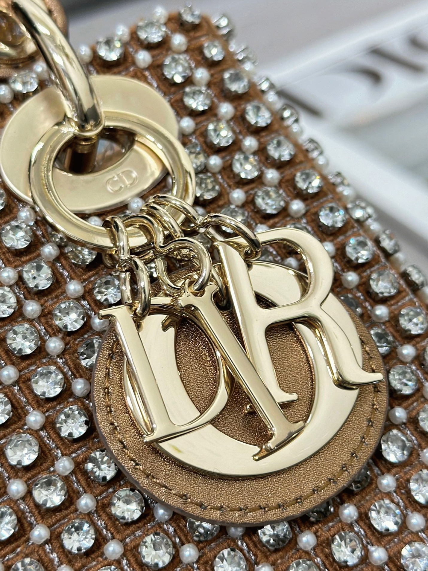 Dior Lady Dior Mini Chain Bag Replica in Square with Strass and Beads