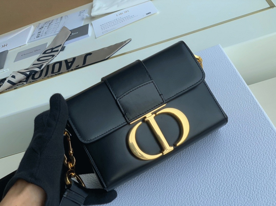 Dior 30 Montaigne Box Bag Replica in Black Box Calfskin