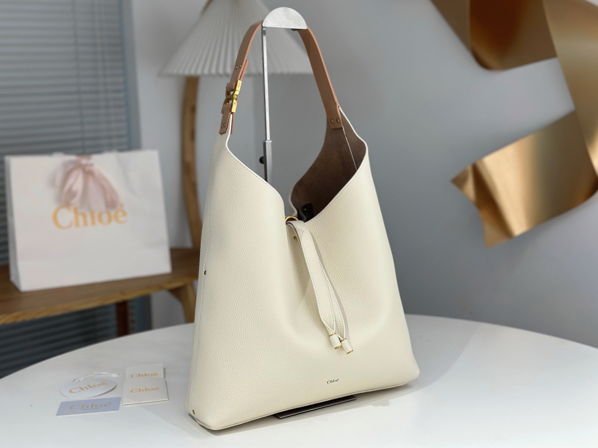 Top Quality Replica Chloe Marcie Hobo Bag in White Grained Leather