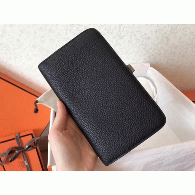 Black taupe knockoff Hermes Dogon duo wallet