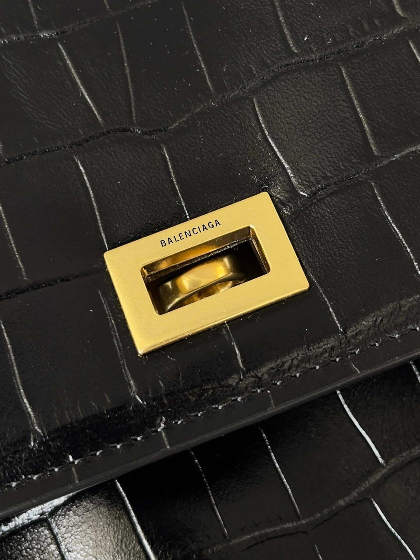 Knockoff Balenciaga Rodeo Large Bag Black Crocodile Embossed Calfskin
