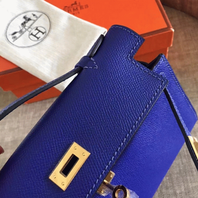 Electric Blue Epsom Replica Hermes Kelly Pochette Bright Purse