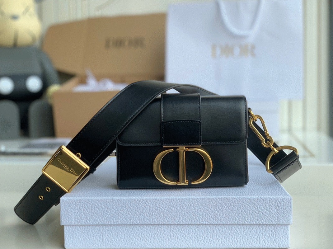 Dior 30 Montaigne Box Bag Replica in Black Box Calfskin