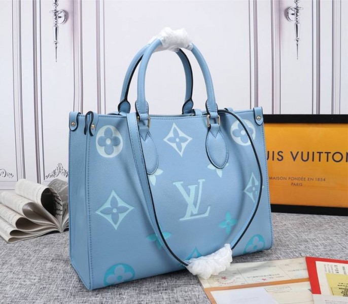 Louis Vuitton Monogram Empreinte Leather Onthego MM Bag In Summer Blue