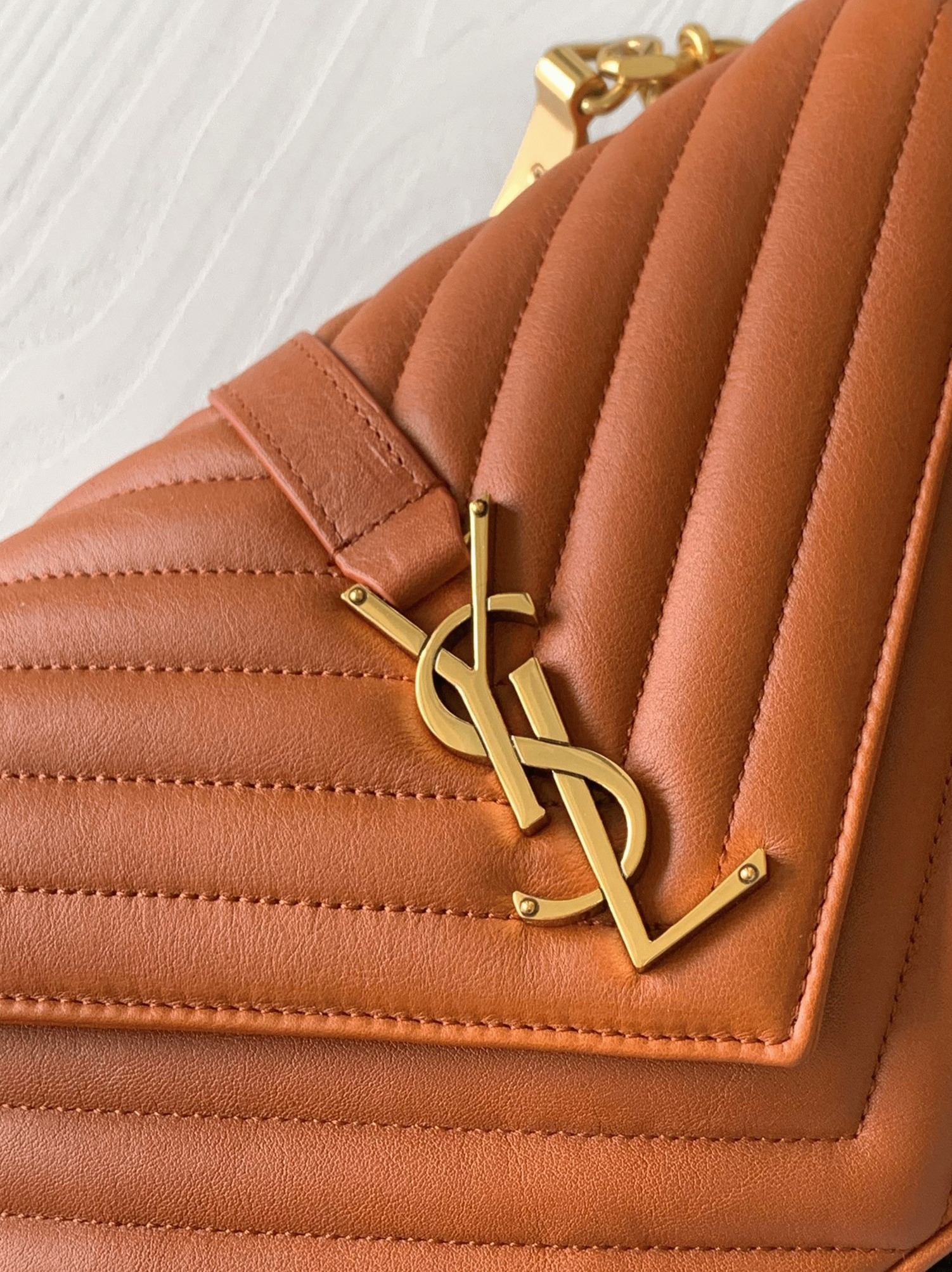 Fake Saint Laurent College Medium Chain Bag Brown