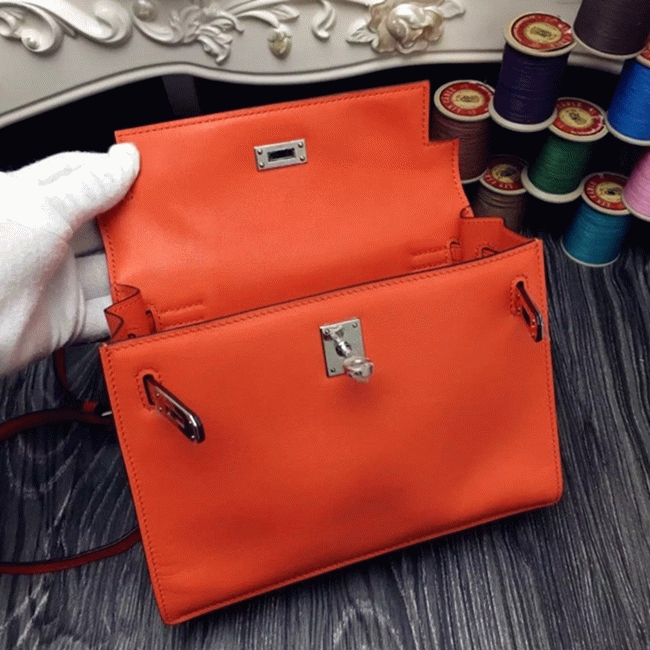 Orange Swift Leather Top Fake Hermes Kelly Danse Fun Crossbody