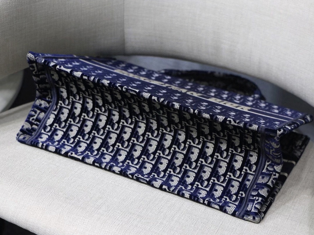 Dior Medium Book Tote Bag Knockoff in Blue Velvet Oblique Embroidered
