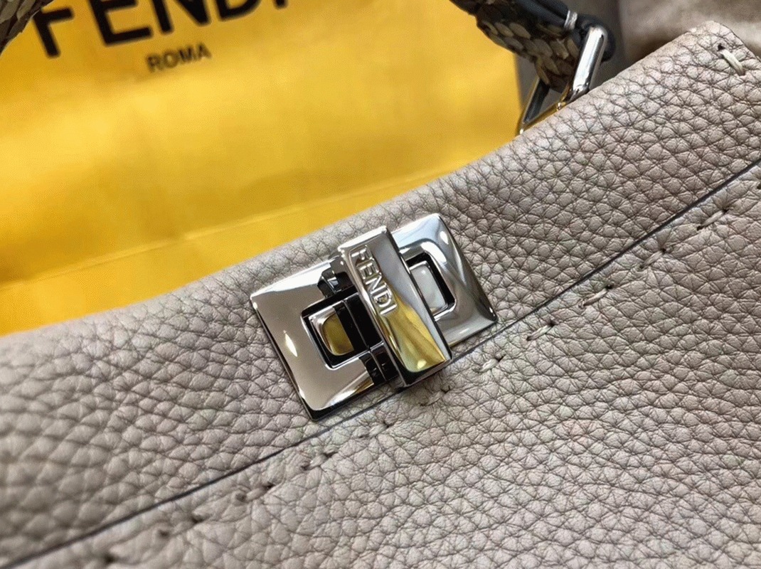 Top Quality Knockoff Fendi Peekaboo Mini Selleria Grey Bag with Python Leather Handle