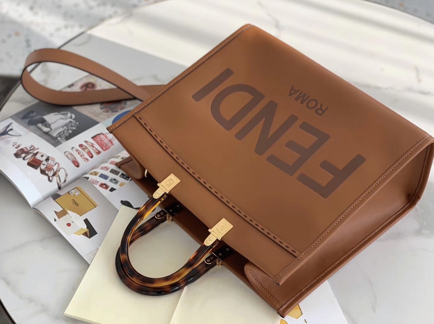 Top Quality Replica Fendi Sunshine Medium Tote Bag In Brown Calfskin