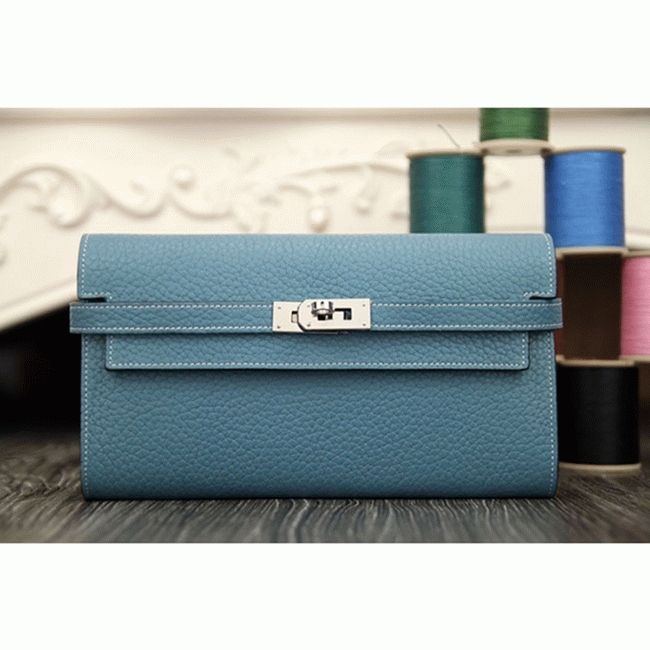 Jean blue knockoff Hermes Kelly Longue wallet