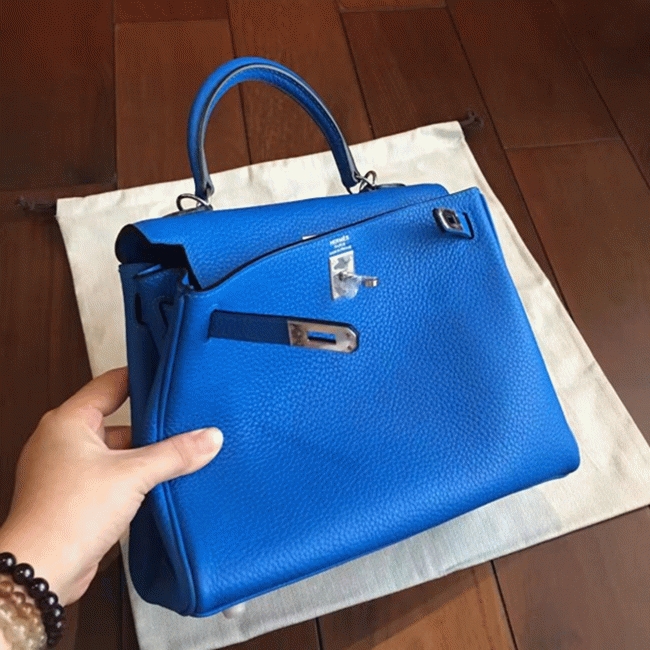 Blue Clemence Replica Hermes Kelly 25cm Chic Tote