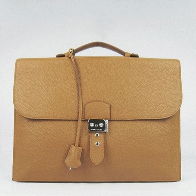 Brown Calf Leather Fake Hermes Sac A Depeches 38cm Briefcase