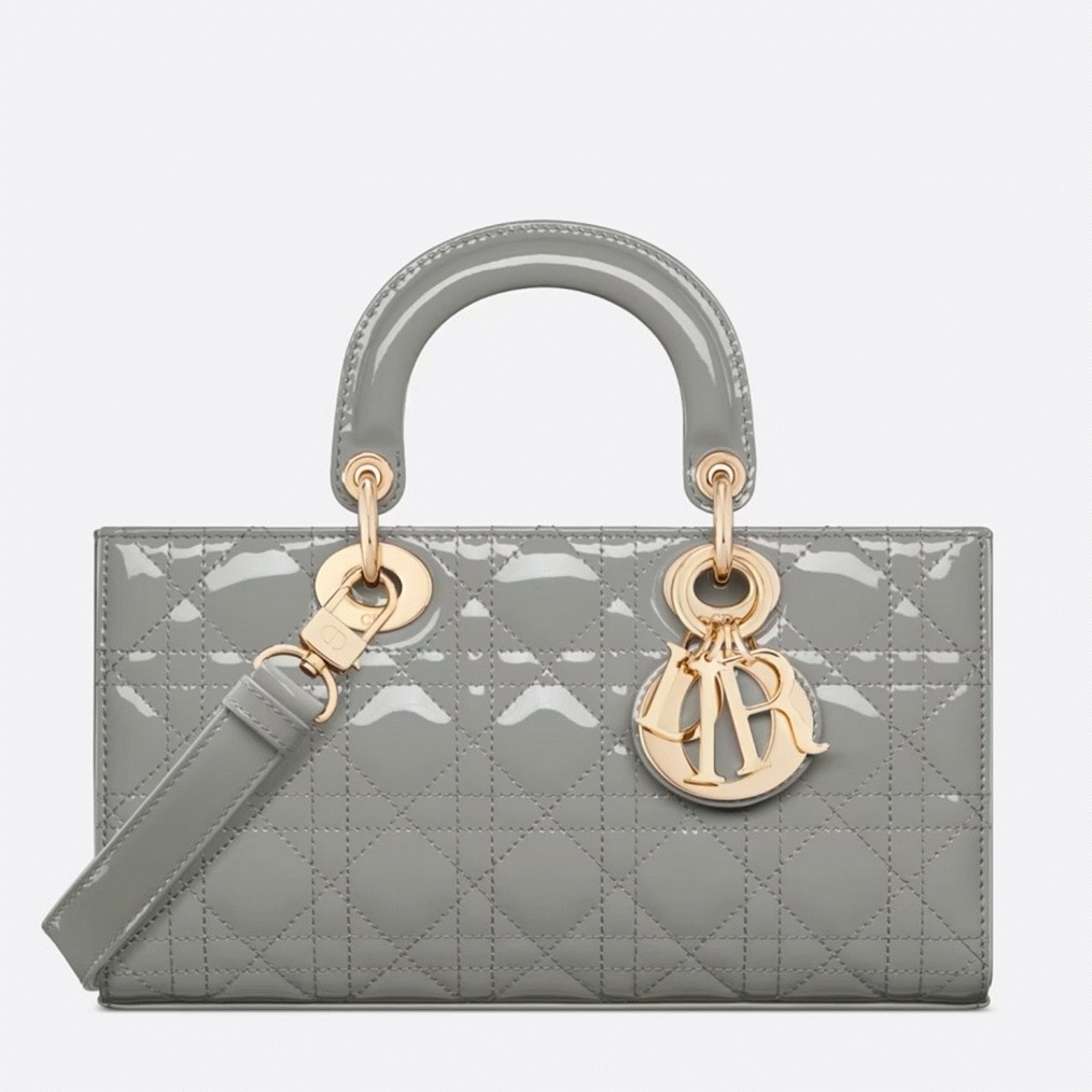 Dior Lady D-Joy Medium Bag Fake in Grey Patent Cannage Calfskin
