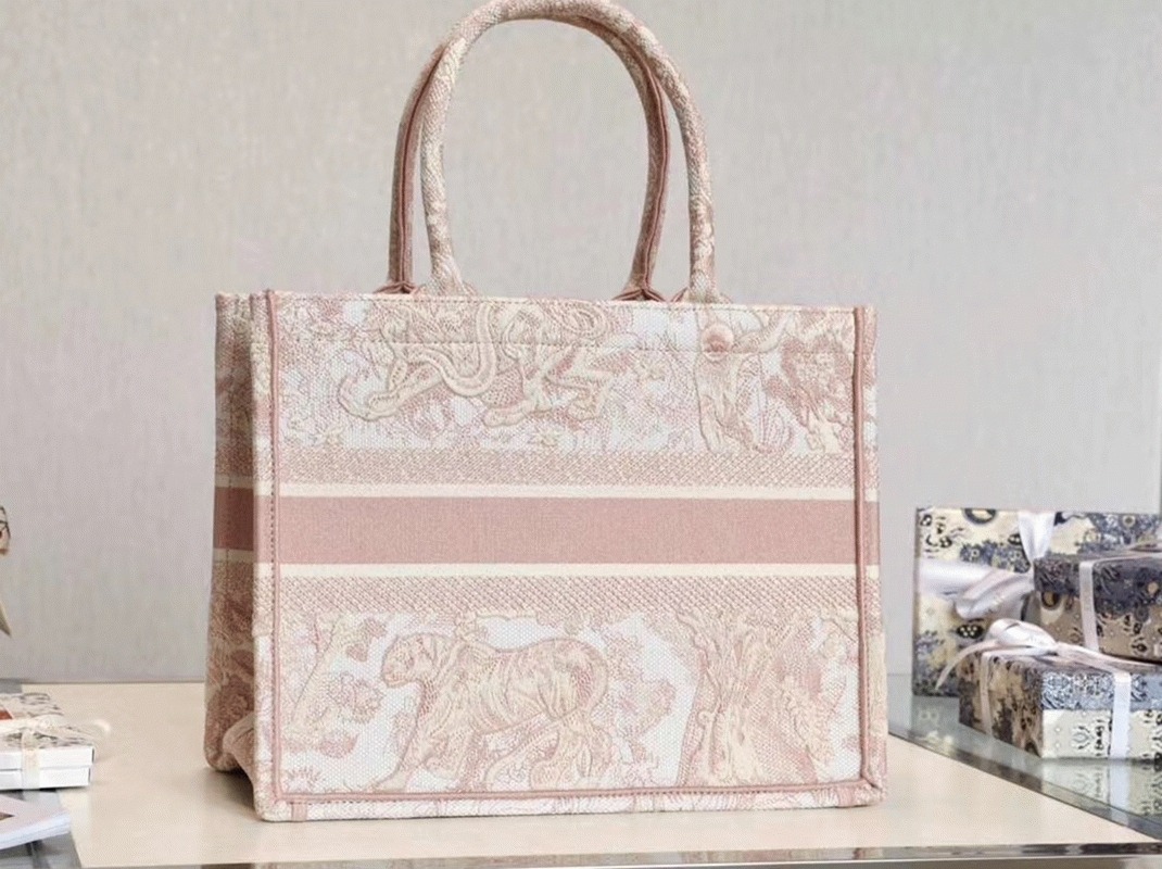 Dior Medium Book Tote Bag Replica in Pink Toile De Jouy Embroidery