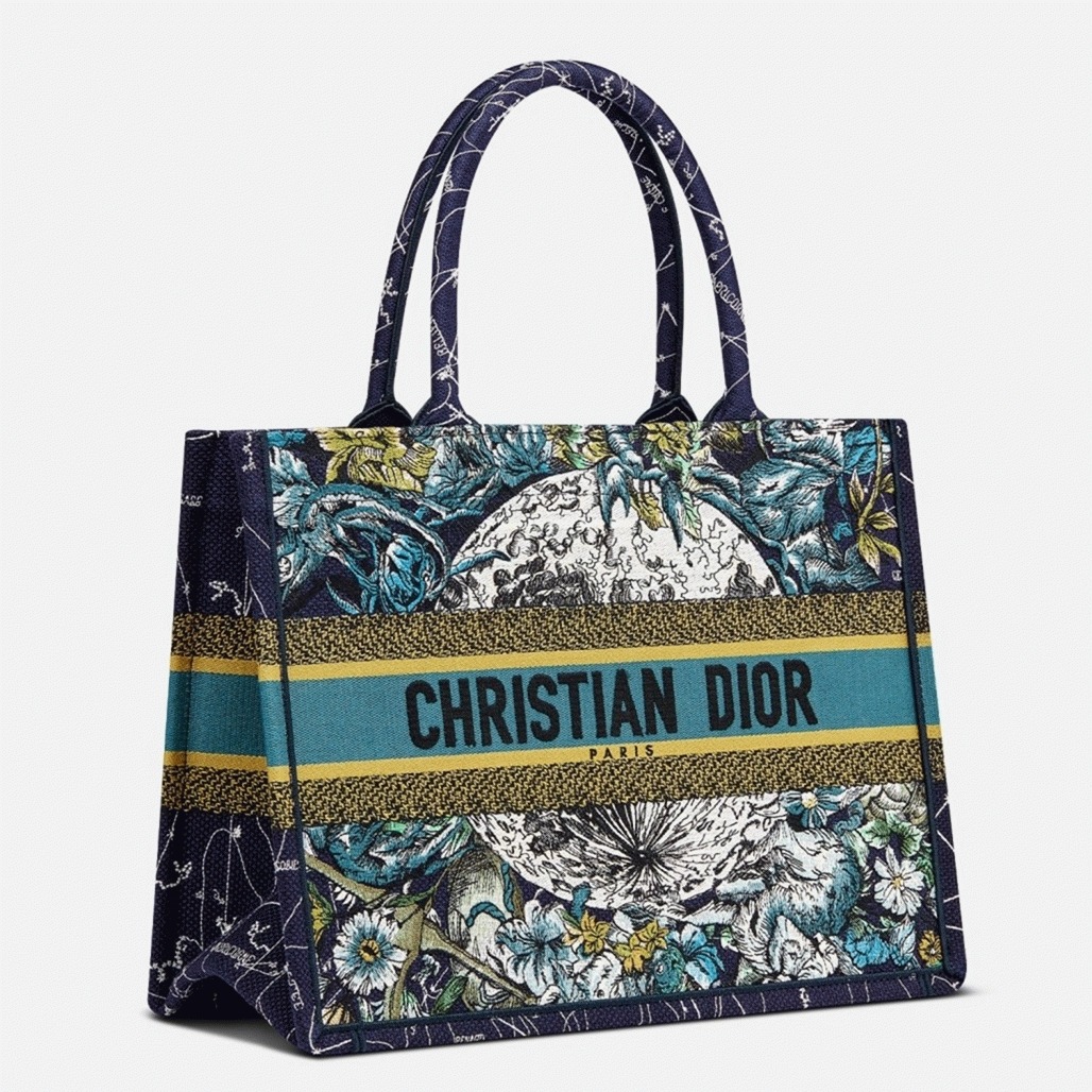 Dior Medium Book Tote Bag Imitation in Blue Dior Constellation Embroidery