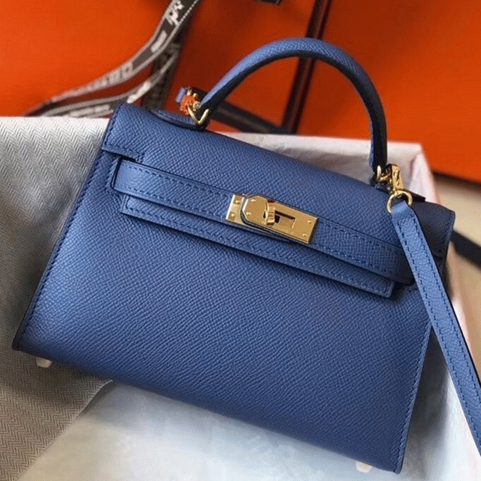 Hermes Kelly Mini II Bag Fake in Blue Agate