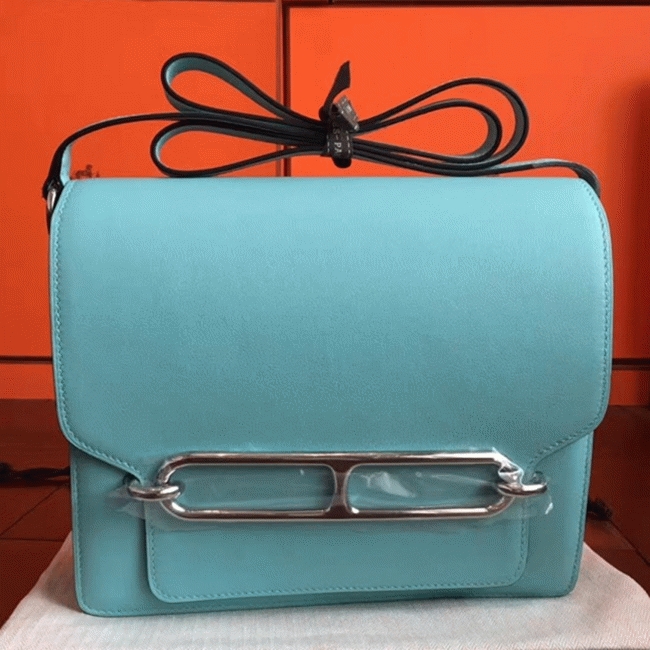 Blue atoll fake Hermes Mini Sac Roulis handbag