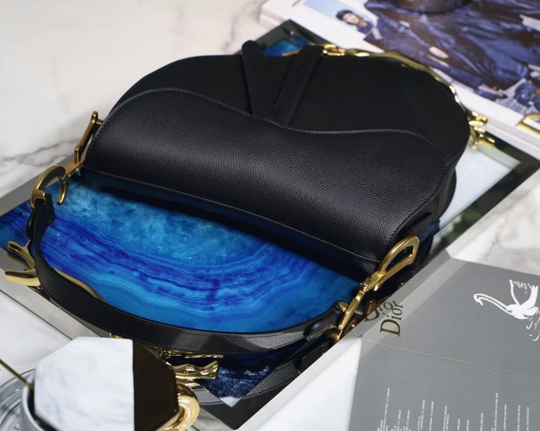 Dior Saddle Bag Fake in Black Grained Calfskin