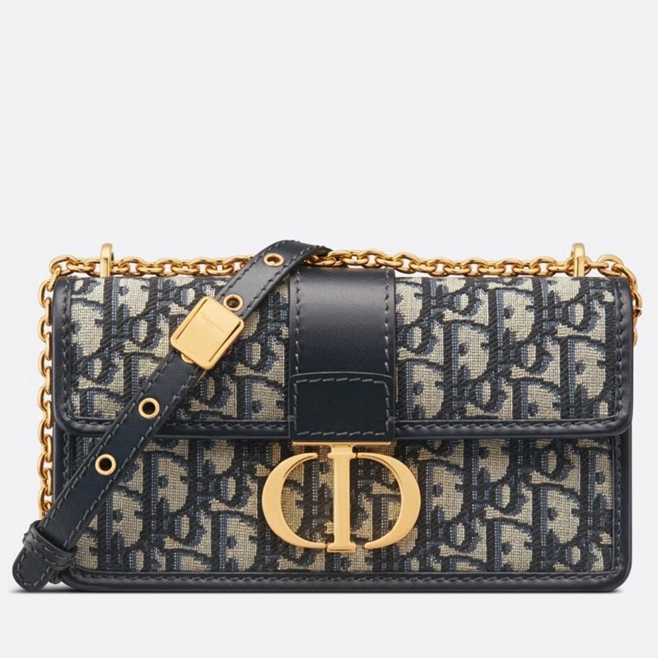 Dior 30 Montaigne East-West Bag with Chain Knockoff in Blue Oblique Jacquard