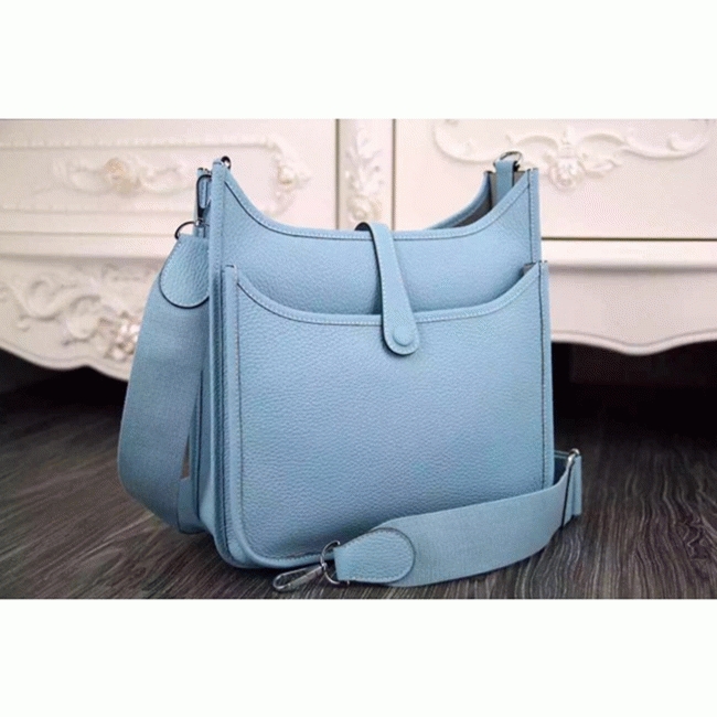 Light Blue Evelyne III PM Bag Designer Replica Hermes Soft Hue Tote