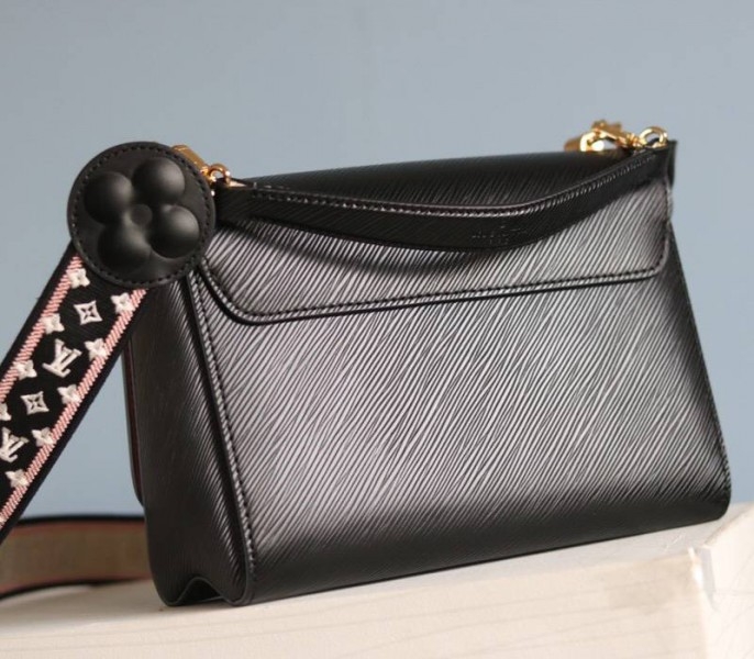 Louis Vuitton Epi Leather Twist MM Handbag In Black With Embroidered Strap
