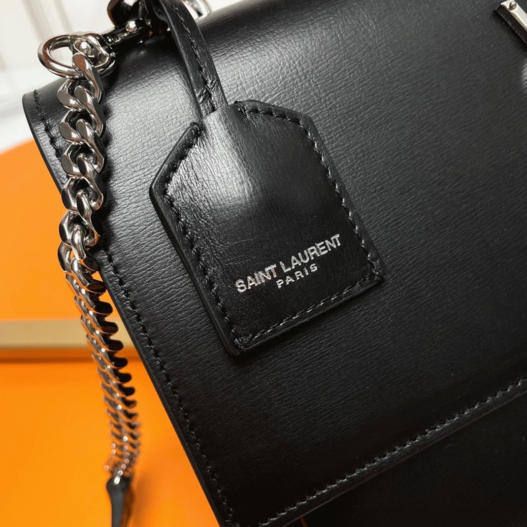 Knockoff Saint Laurent Sunset Medium Top Handle Bag Noir Calfskin