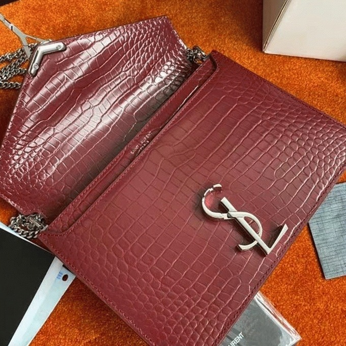 Fake Saint Laurent Cassandra Medium Bag Bordeaux Crocodile