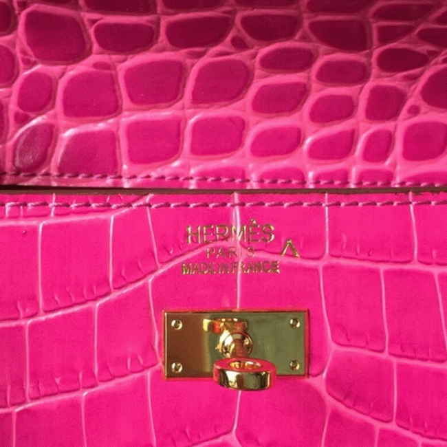 Rose Red Crocodile Replica Hermes Kelly Cut Clutch Elegant Accent Bag