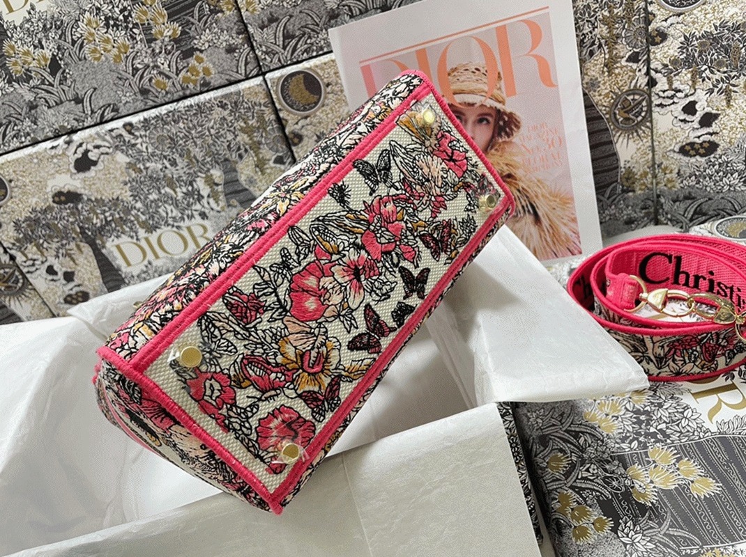 Dior Lady D-Lite Medium Bag Fake in Multicolor Butterfly Embroidery