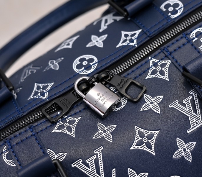 LV Monogram Shadow Keepall Bandouliere 50 In Navy Blue