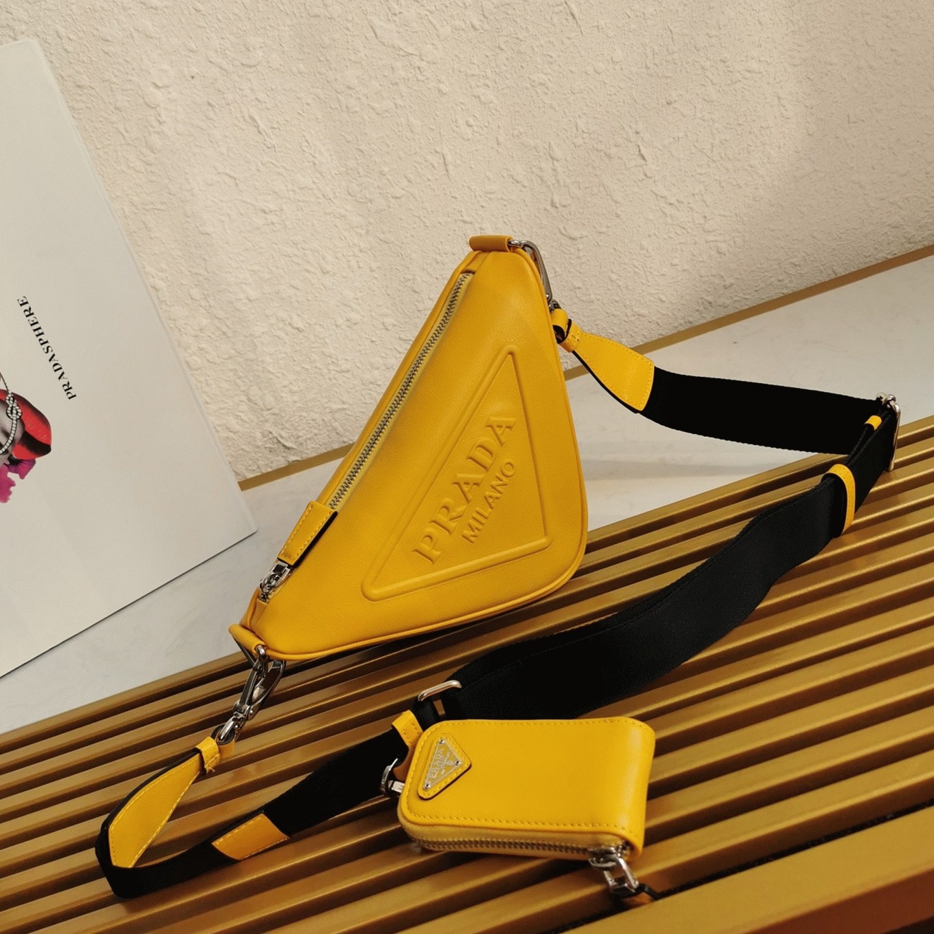 Prada Triangle Shoulder Bag Replica in Yellow