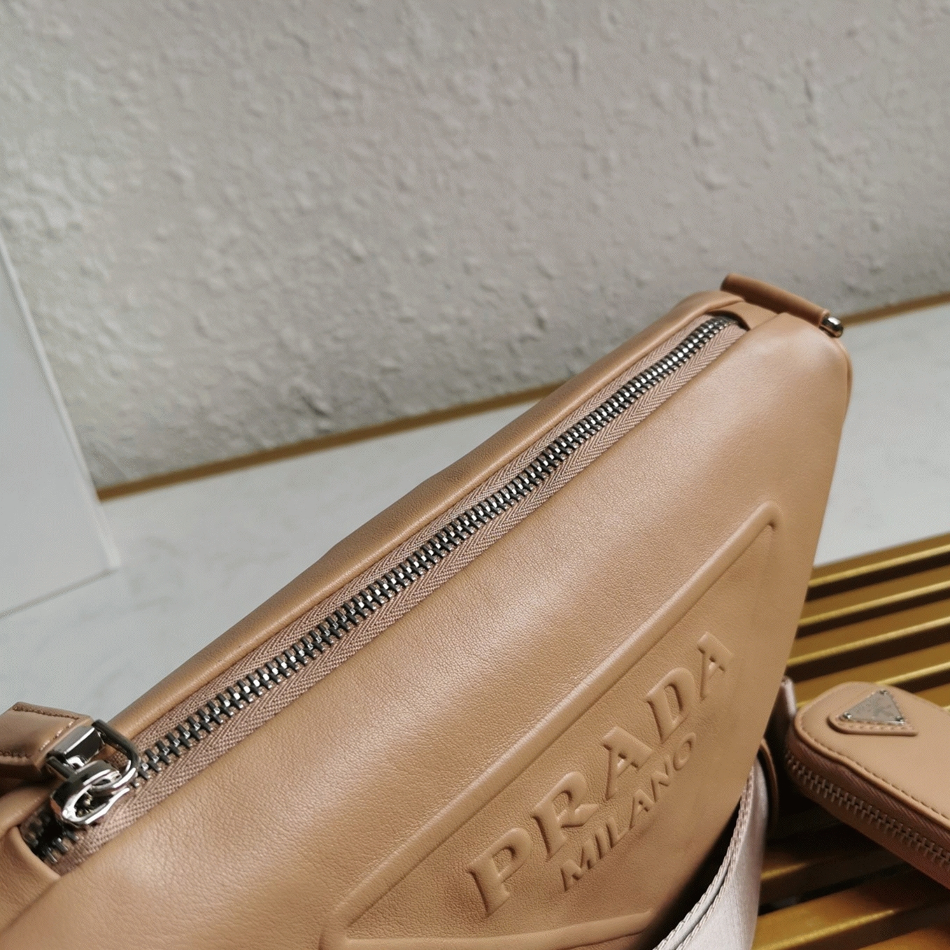Prada Triangle Shoulder Bag Imitation in Beige