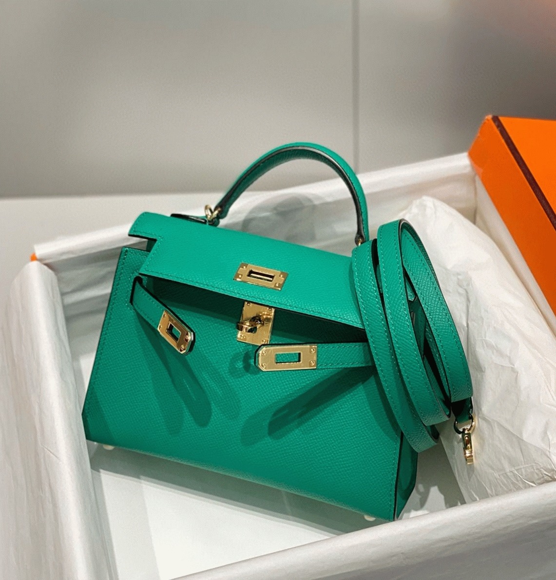 Hermes Kelly Mini II Bag Fake in Vert Jade