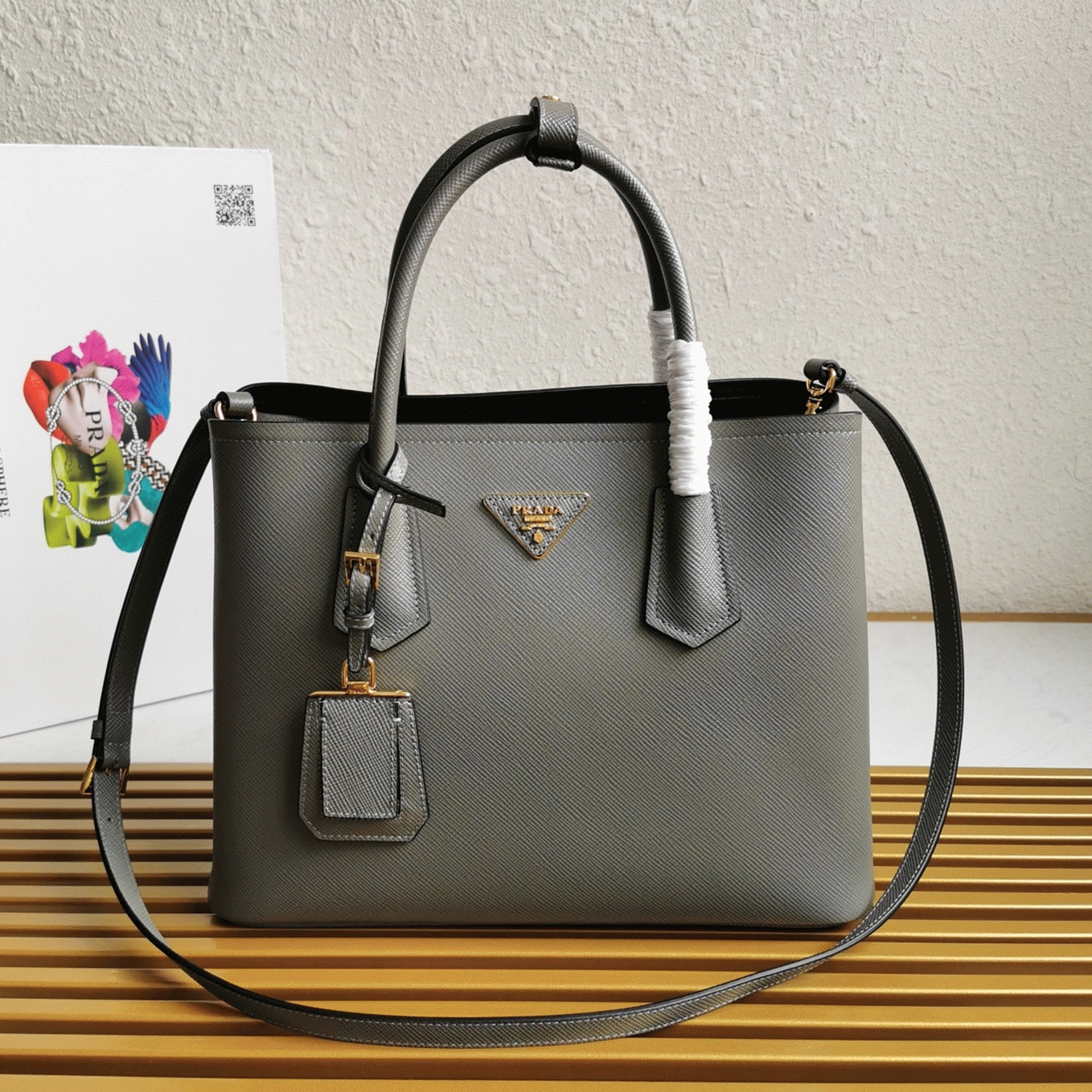 Grey Prada Double Medium Tote Bag Replica