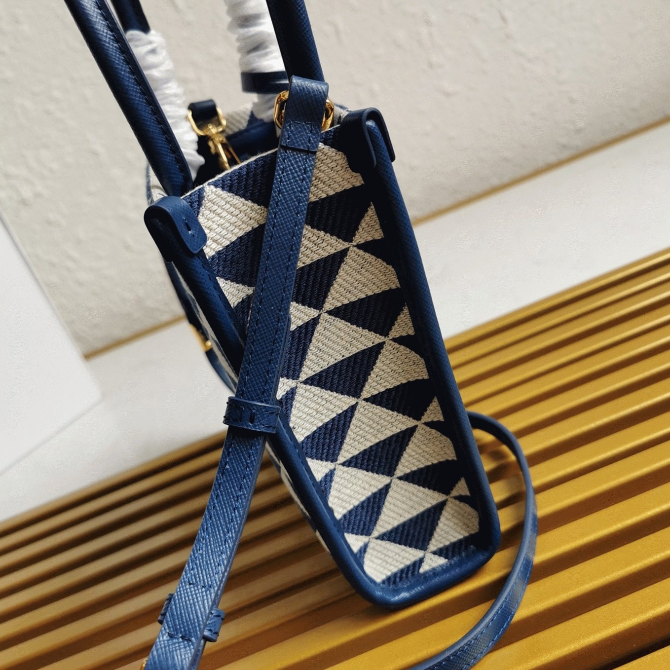 Prada Symbole Micro Bag Replica in White/Blue Jacquard Fabric
