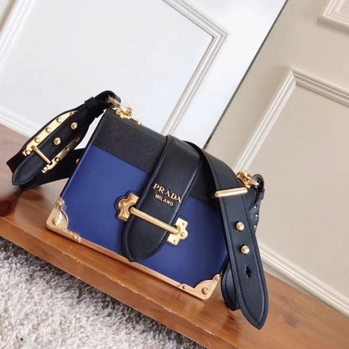 Blue/Black Prada Cahier Shoulder Bag Fake