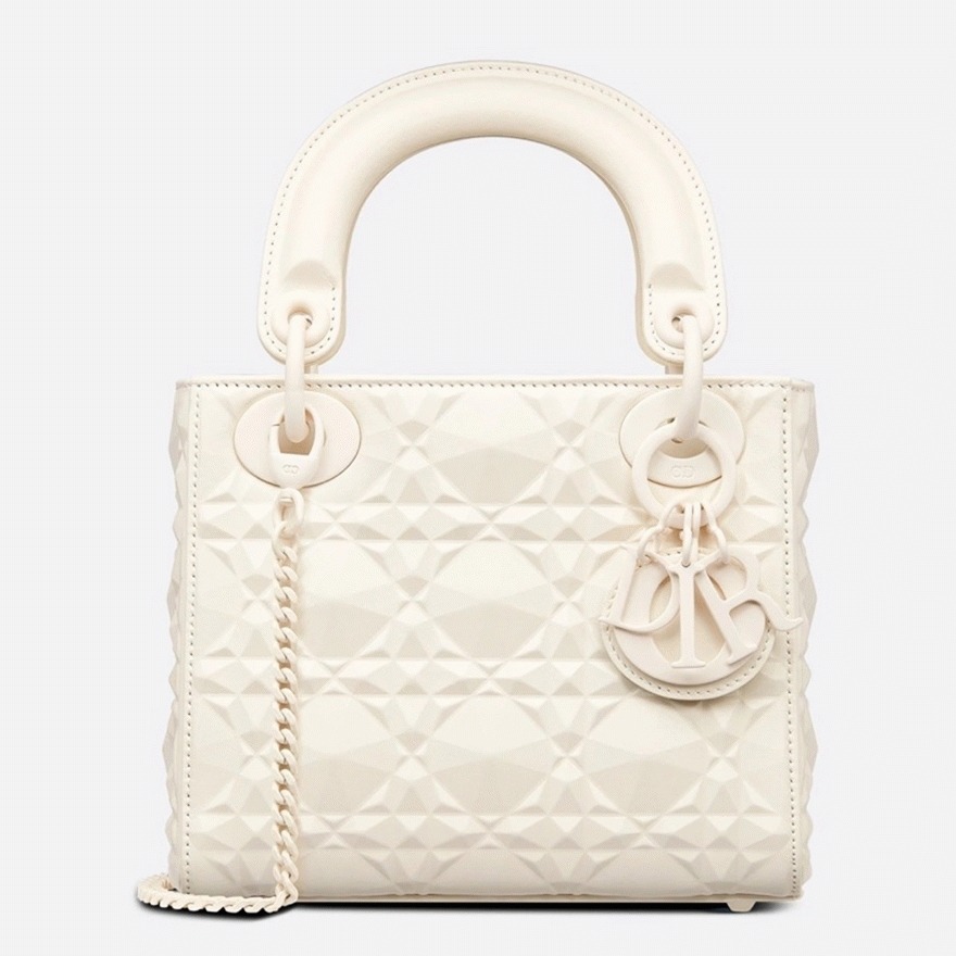 Dior Lady Dior Mini Bag Knockoff in White Calfskin with Diamond Motif