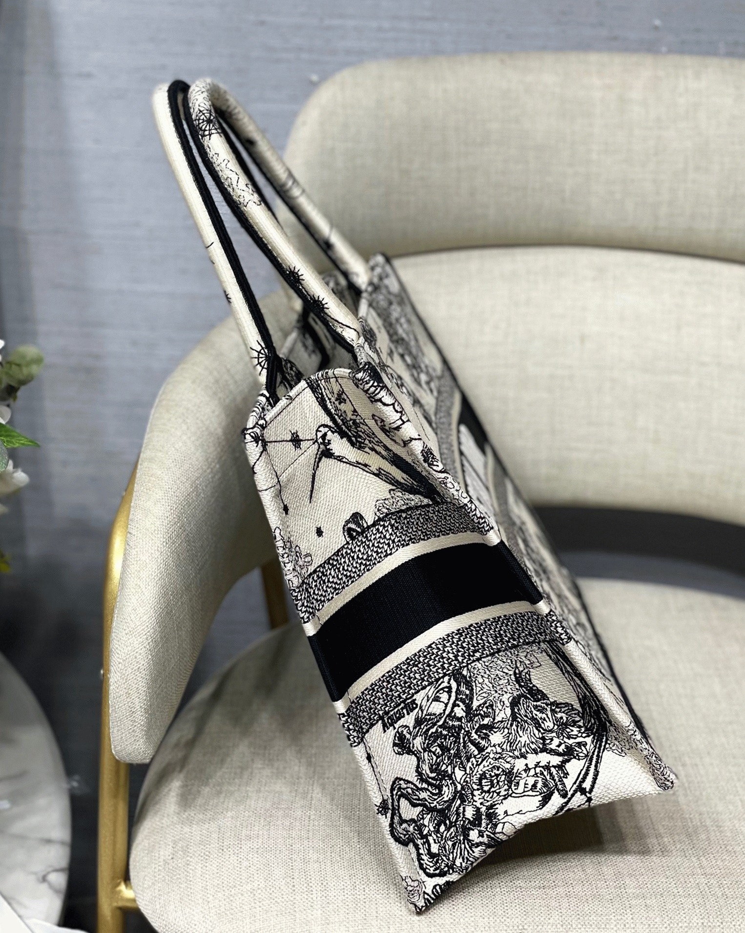 Dior Large Book Tote Bag Replica in White Toile de Jouy Zodiac Embroidery
