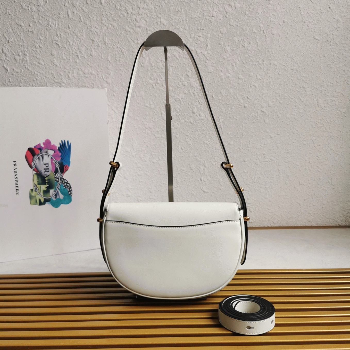 White Prada Arque Shoulder Bag with Flap Replica