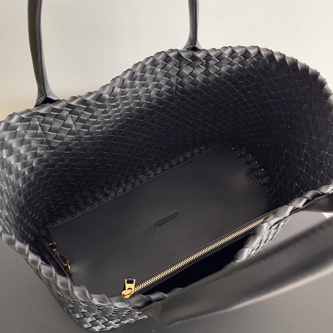 Top Quality Replica Bottega Veneta Cabat Medium Bag In Black Intrecciato Lambskin