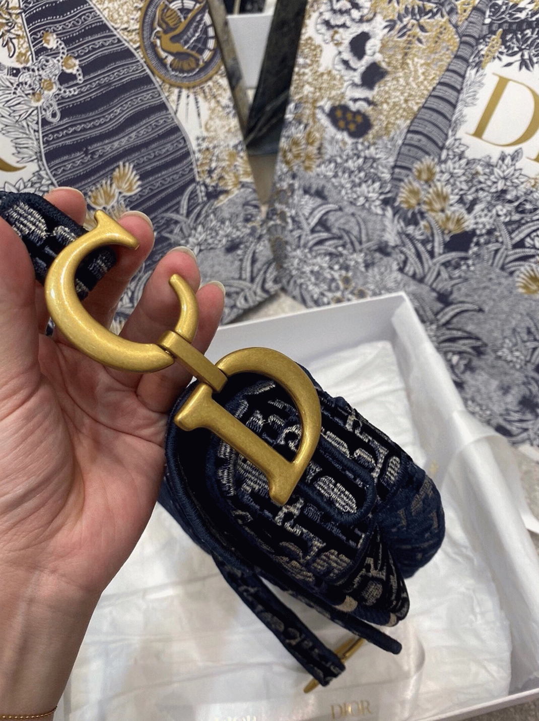Dior Saddle Bag Knockoff in Blue Velvet Oblique Embroidered