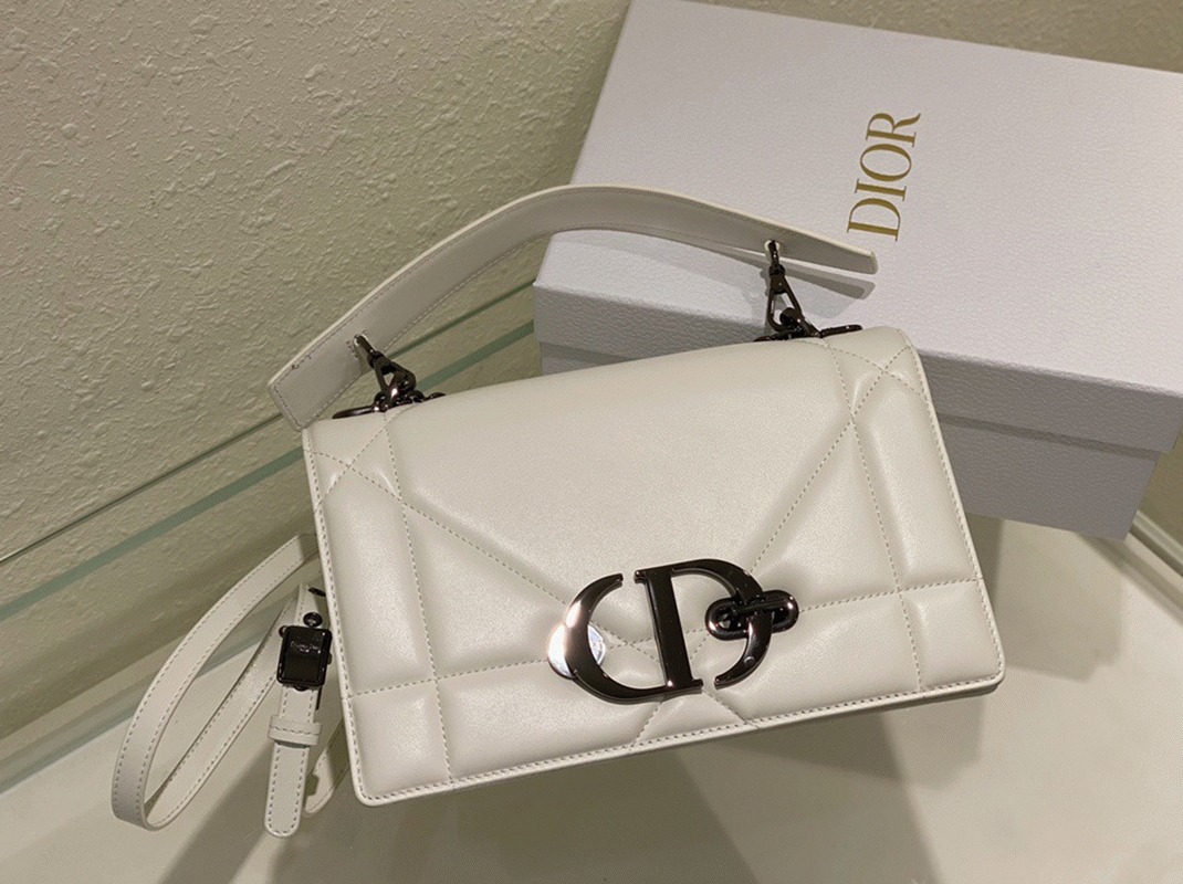 Dior 30 Montaigne Chain Bag with Handle Replica in White Lambskin